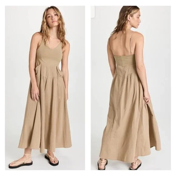 Free People Soledad Midi Dress in Khaki size S - Picture 1 of 11